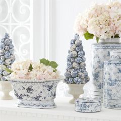 Pretty Blue Floral Ceramic Fluted Bowl