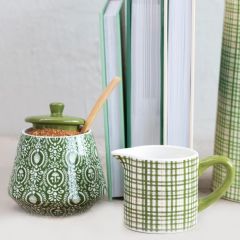 Pretty Patterned Stoneware Creamer and Sugar Set