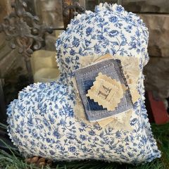 Primitive Blue Floral Valentine Pillow