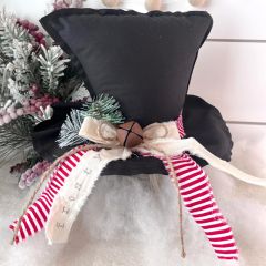 Primitive Frosty Hat with Red Stripe Bow