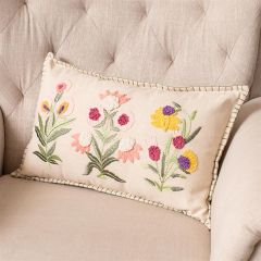 Provence Floral Embroidered Lumbar Pillow