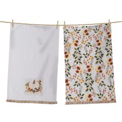 Pumpkins and Leaves Tea Towels Set of 2