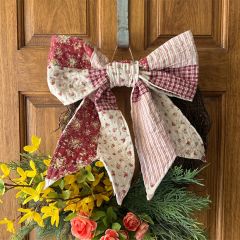 Quilted Floral and Plaid Fabric Bow Door Hanger