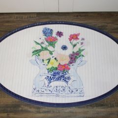 Rabbit Vase With Floral Bouquet Bamboo Mat