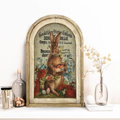 Rabbit With Eggs Arch Framed Linen Print