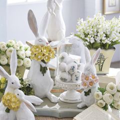 Cheerful Rabbit With Flowers Statue