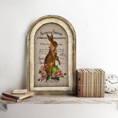 Rabbit With Roses Arch Framed Linen Print