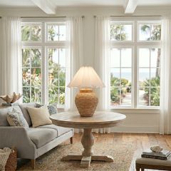 Rattan Jar Table Lamp With Pleated Shade