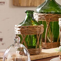 Rattan Wrapped Green Demijohn Bottle 10 Inch