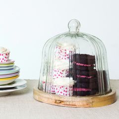 Reclaimed Glass Cloche on Wood Base Set of 2