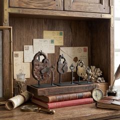 Reclaimed Vintage Lock and Key On Base Set of 3