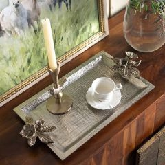Rectangle Tray With Gold Floral Bloom Handles
