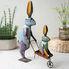 Recycled Iron Bunnies With Cart