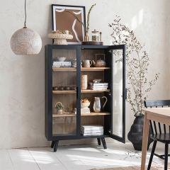 Retro Farmhouse Glass Door Display Cabinet