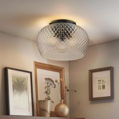 Retro Glass 3 Bulb Ceiling Light In Matte Black