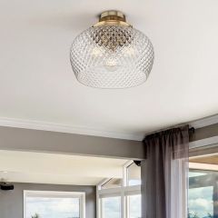 Retro Glass Semi Flush Ceiling Light In Modern Brushed Gold