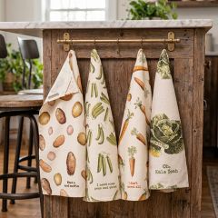 Retro Style Veggie Pun Cotton Kitchen Towel