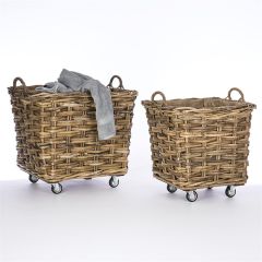 Rolling Square Rattan Basket Set of 2 | SHIPS FREE