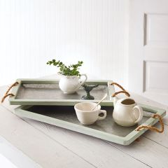 Rope Handled Galvanized Serving Trays Set of 2