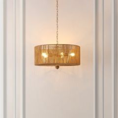 Round Boho Drum Shade Adjustable Pendant Light