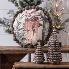 Round Deer Pillow With Pom Pom Edge