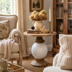 Round Mango Wood and Metal Accent Table