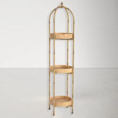 Round Tiered Rattan Tray Shelf Stand