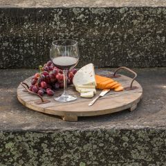 Round Wood Display Tray With Handles