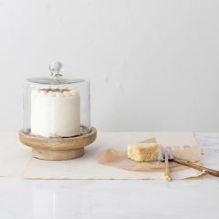 Round Wood Pedestal With Glass Cloche