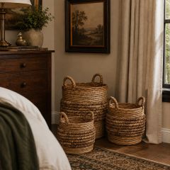 Round Woven Basket With Handles Set of 3
