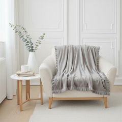 Ruffled Edge Cotton Knit Throw Blanket