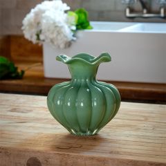 Ruffled Green Glass Blossom Vase