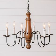 Rustic Brown Wood 6 Bulb Chandelier
