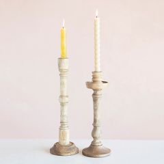 Rustic Farmhouse Mango Wood Taper Holder Set of 2