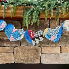 Rustic Farmhouse Quilted Heart Garland