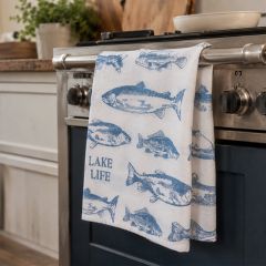 Rustic Fish Pattern Cotton Kitchen Towel Set of 2