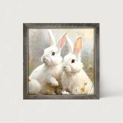 Rustic Framed Bunnies In A Meadow Wall Art