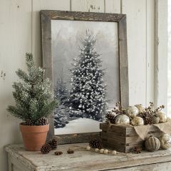 Rustic Framed BW Christmas Tree Wall Art