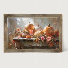 Rustic Framed Farm Table Pumpkins Horizontal Wall Art
