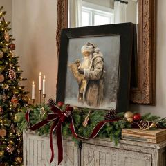 Rustic Framed Santa Reading His List with Christmas Lights Wall Art