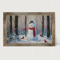 Rustic Framed Snowman with Cardinals Horizontal Wall Art