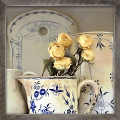 Rustic Framed Yellow Roses In Vase Wall Art