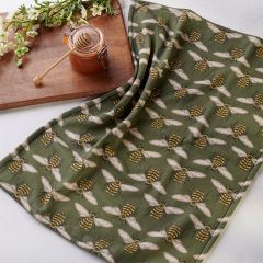 Rustic Green Honey Bee Pattern Kitchen Towel