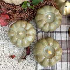 Rustic Green Pumpkin Flameless Candle 3.5 Inch
