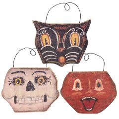 Rustic Hollow Halloween Face Ornaments Set of 3