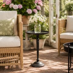 Rustic Industrial Black Metal Round Side Table