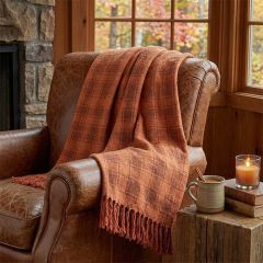 Rustic Orange Tartan Throw Blanket
