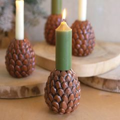 Rustic Pinecone Taper Holder Set of 4