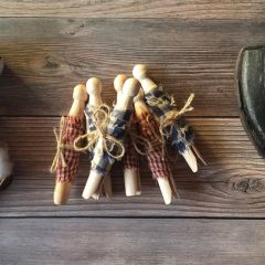 Rustic Plaid Fabric Wrapped Clothespin Set of 6
