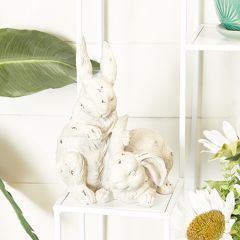 Rustic Playful Bunnies Statue